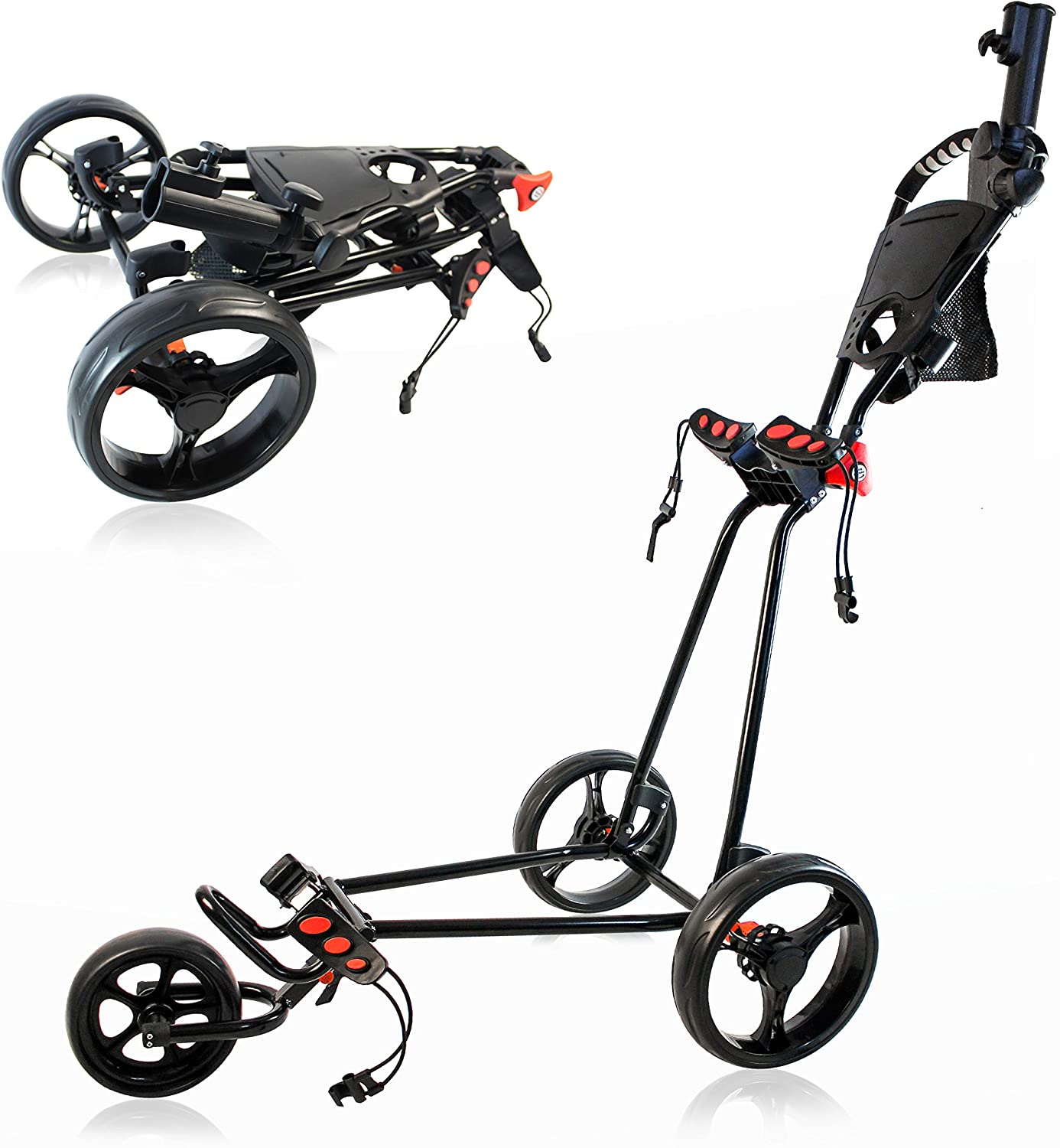 3 Wheel Push Pull Golf Cart Trolley Foot Brake One Second to Open & Close  Folding Cart – All Golf Goods